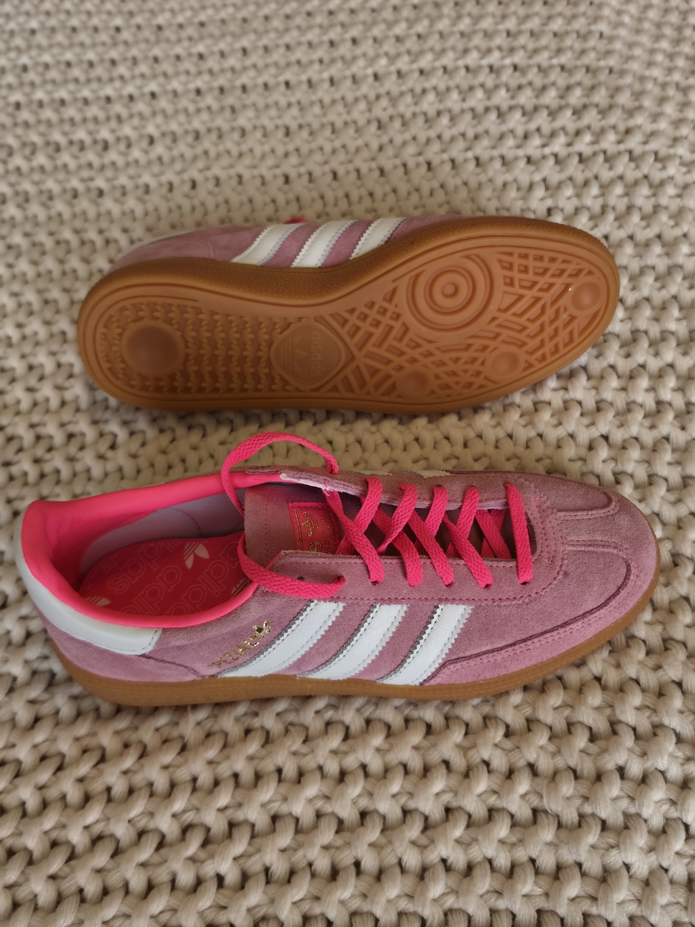 NWOT AdidasWomen's Pink Spezial J12654 Suede Sneakers with White Stripes